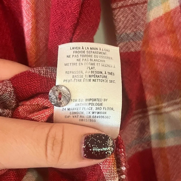 ANTHRO AKEMI + KIN Lucie Plaid Red Flannel Longlined Buttondown Top Tunic - Picture 7 of 10